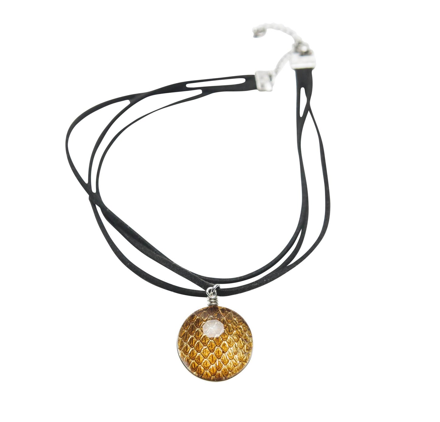 13" Stacked Faux Leather Choker with a mini snake skin glass pendant