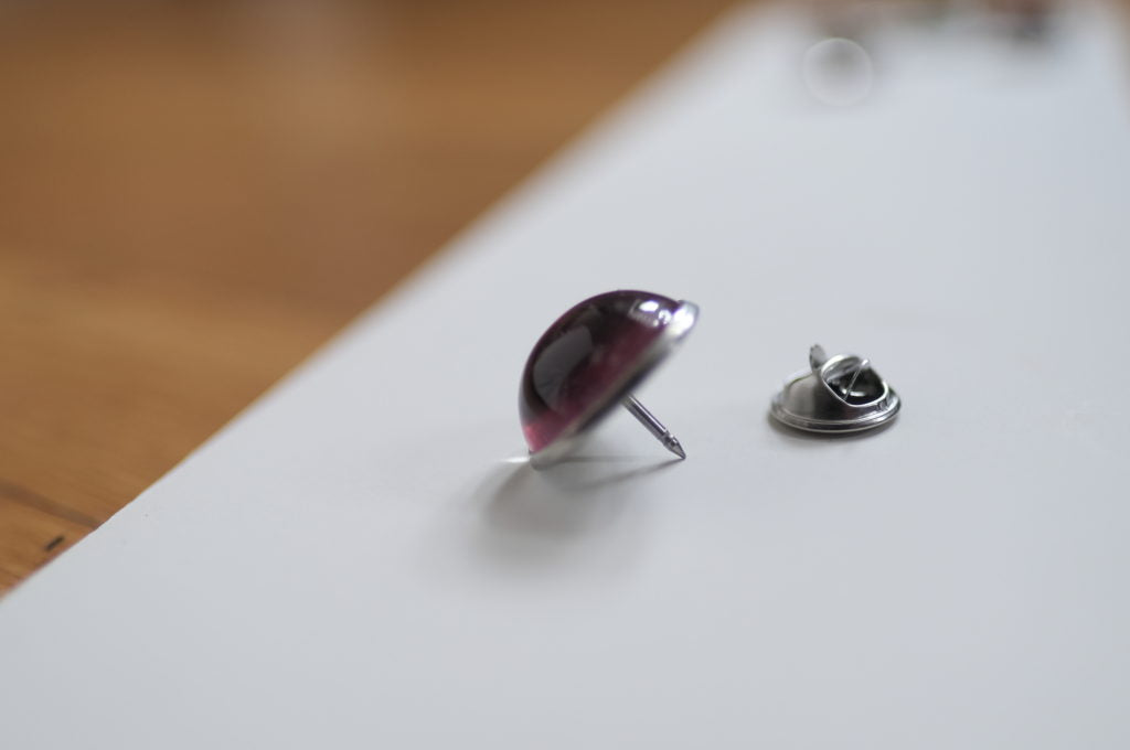 Showing the Rose Petal Pin back silver pin